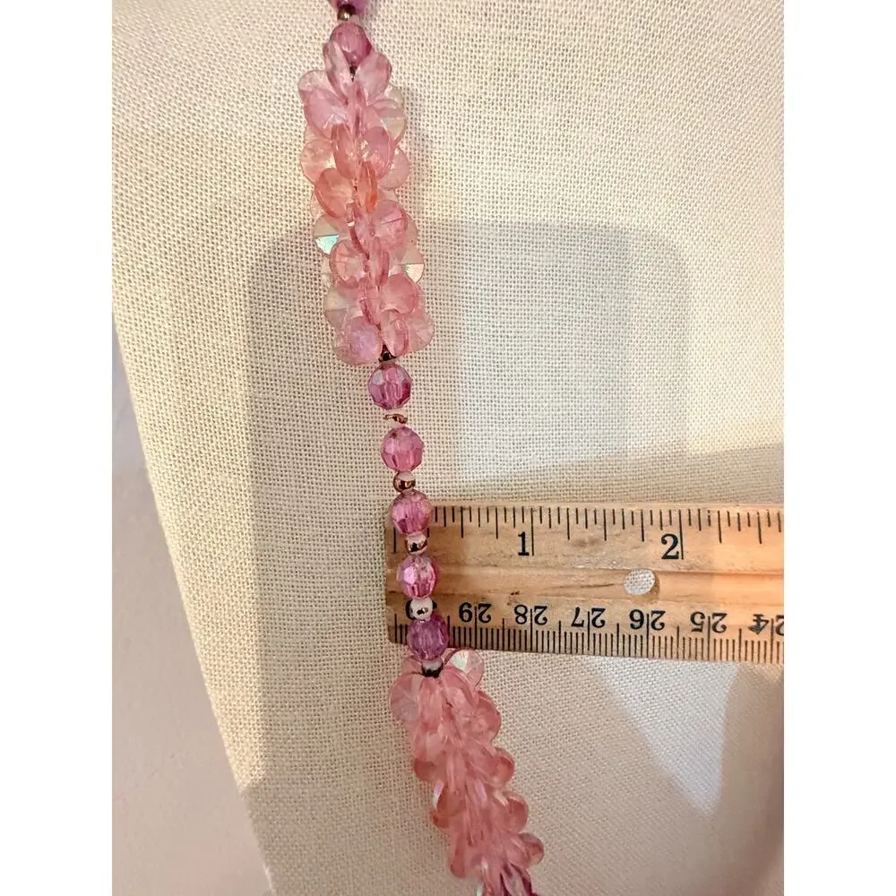 Vintage Pink Faceted Beaded Statement Necklace 28”